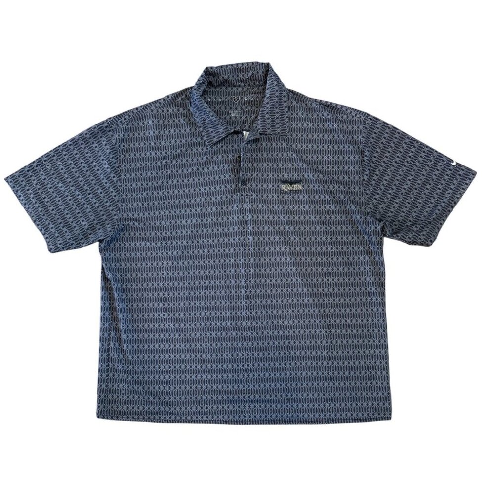 Nike Golf Polo Shirt XXL Raven South Mountain Fair Blue Charcoal Diamond Pattern